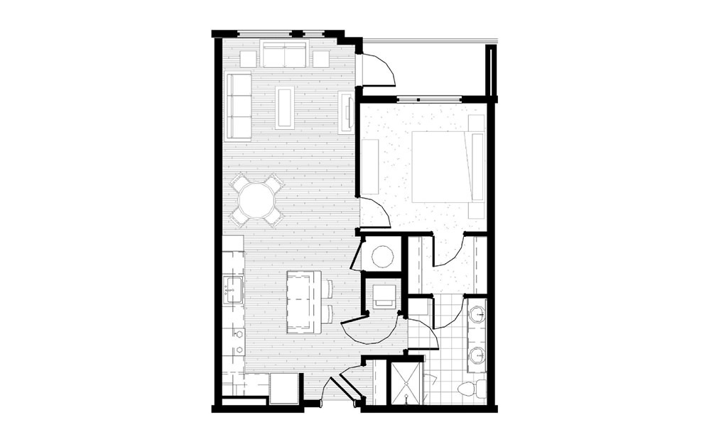 A19 - 1 bedroom floorplan layout with 1 bath and 800 square feet.